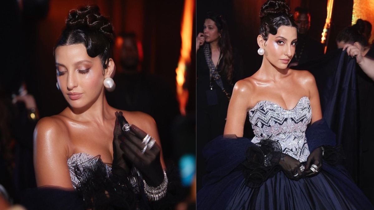 Retro Style: Nora Fatehi’s Royal Blue Ball Gown Exudes Vintage Glamour With A Fabulously Embellished 50’s Touch!
