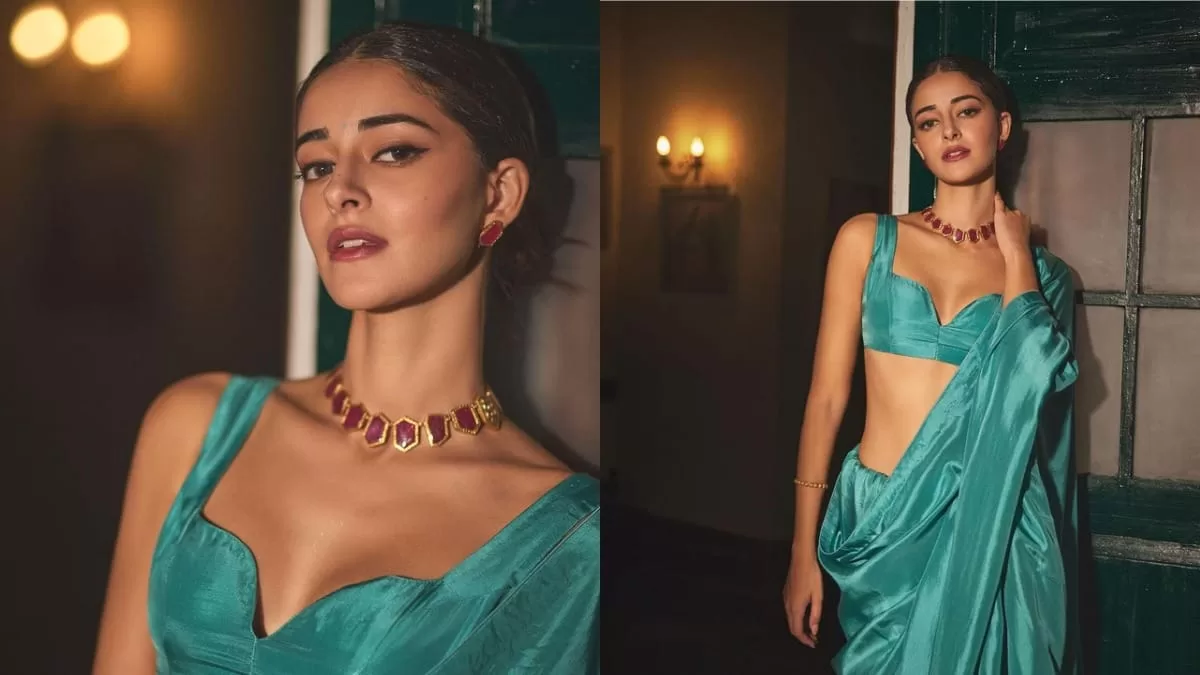 Ethnic Style: Ananya Panday Exudes A Dreamy Aura In A Teal Blue Silk Saree And Sleeveless Blouse!