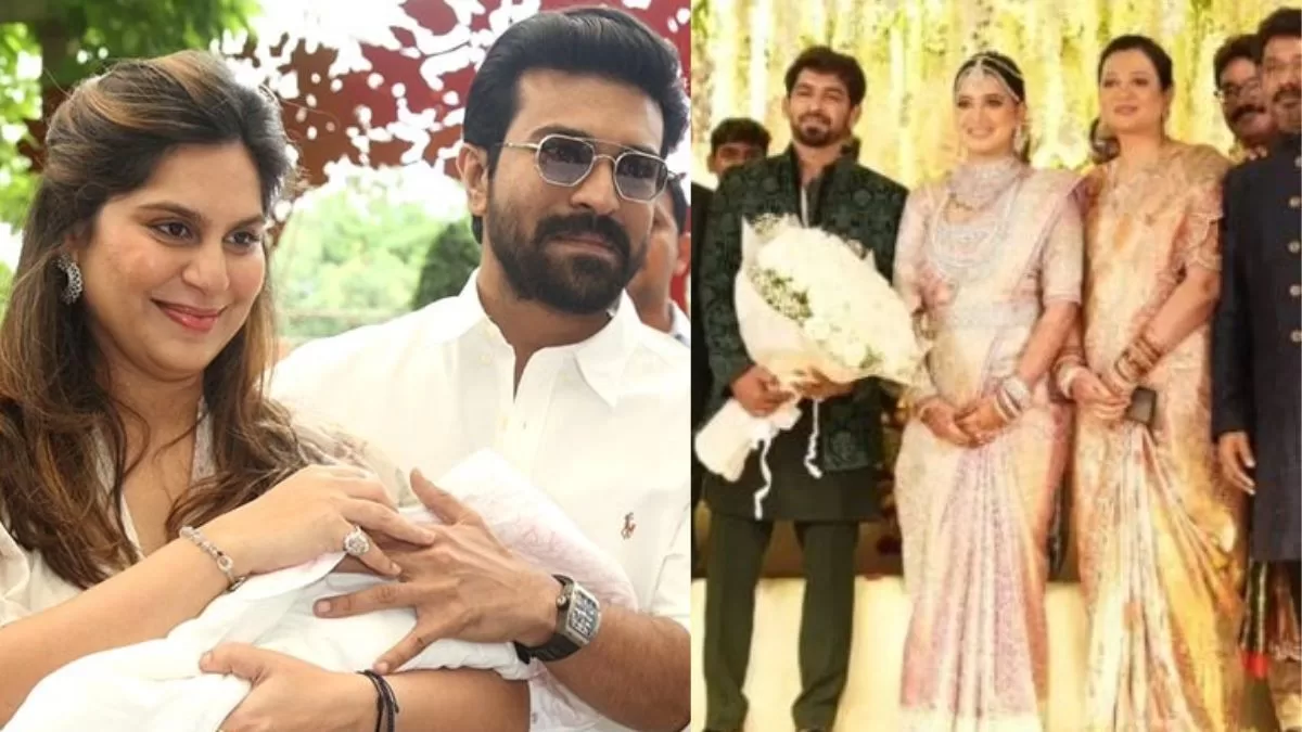 Ram Charan-Upasana As Parents At Brahmanandam’s Son’s Reception; Newbie Mom’s Saree Stoles Hearts!