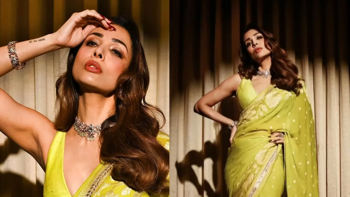 Malaika Arora Weaves Six Yards Of Grace And Elegance In A Lime Green Banarasi Saree!