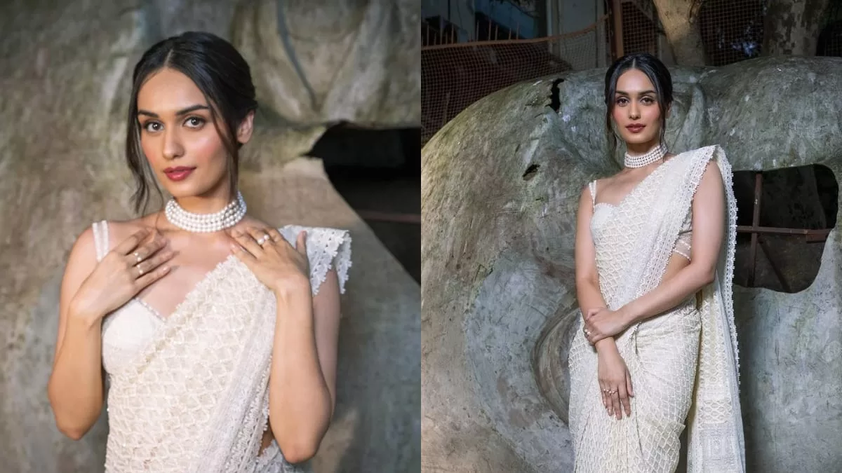 Manushi Chhillar Tells Glamouring Tale In White Chikankari Saree, Matching Blouse; See Pics!