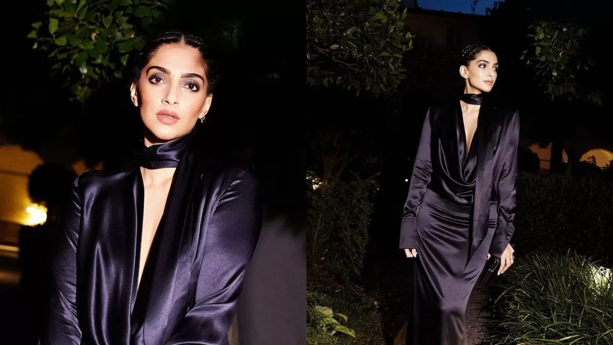 Fashion Moment: Sonam Kapoor Exdues Glam In A Midnight Blue Cowl Neck Gown At Milan Fashion Week!