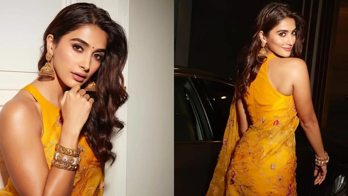 Pooja Hegde Goes The Ethnic Route In A Yellow Organza Silk Saree To Kickstart The Festive Season!