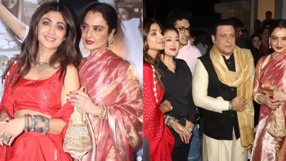 Rekha Attends The Screening Of Shilpa Shetty’s Film, ‘Sukhee’, Looks Graceful In A Pink Silk Saree!