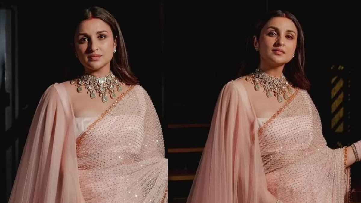 Parineeti Chopra Weaves Dreamy Bridal Fashion Goals In Rosette Blush Pink Sequin Saree With Cape!