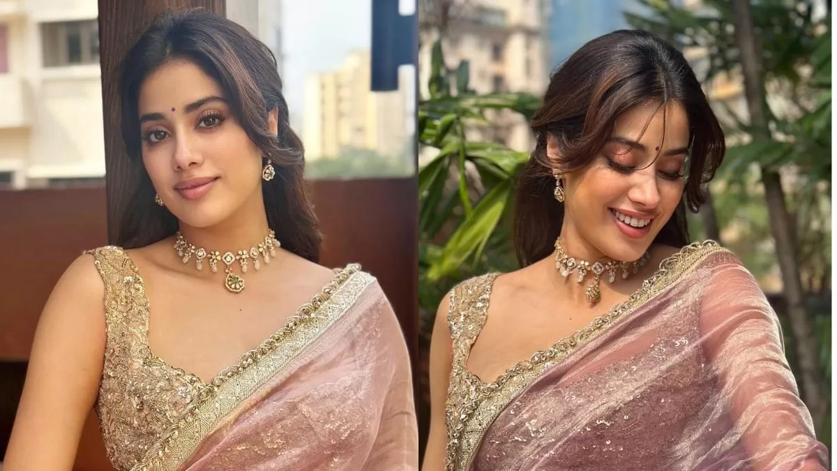 Janhvi Kapoor Exudes Ethnic Grace In A Classy Pink And Gold Handwoven Tissue Saree!