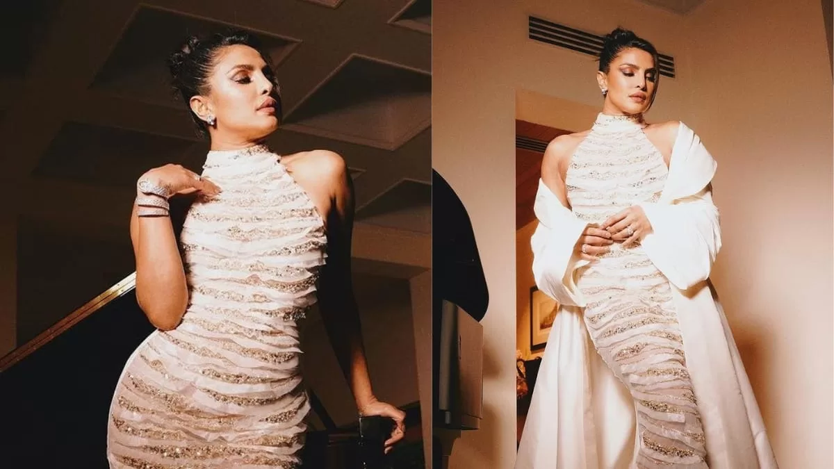 Priyanka Chopra Spells Elegance In A White Sheer Embellished Gown With A Matching Oversized Coat!