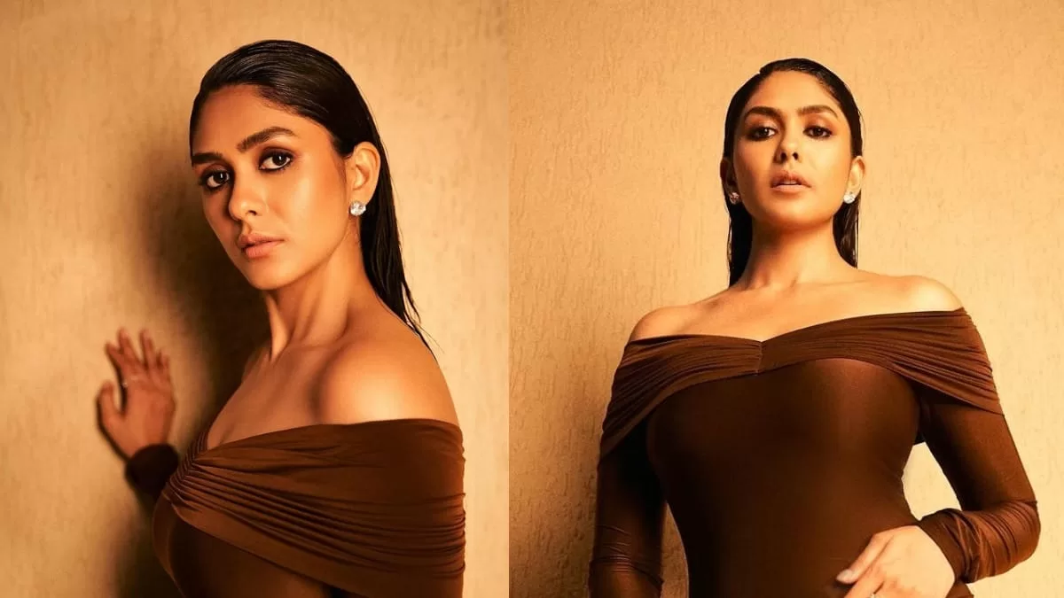 Style Game: Mrunal Thakur Ups The Drama In A Brown Off- Shoulder Bodycon Dress!