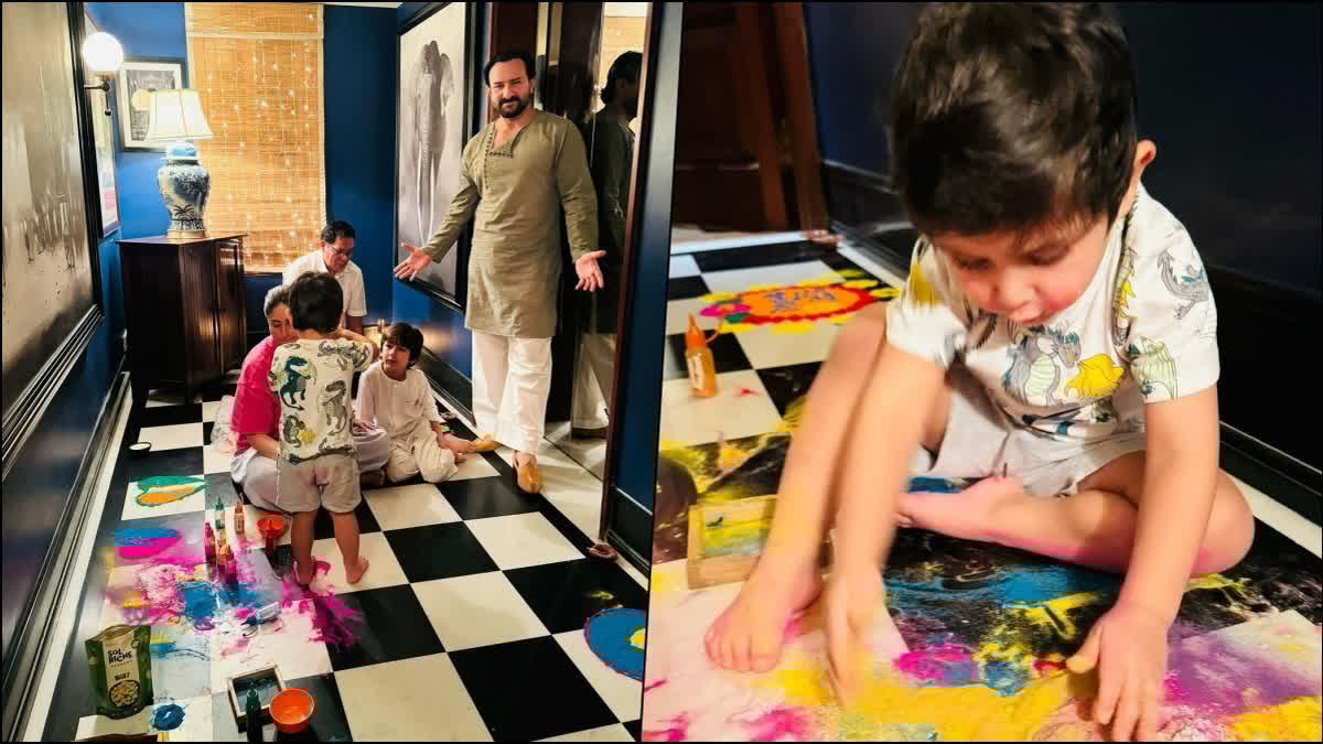 Kareena Kapoor’s Rangoli Attempt With Jeh-Taimur Leaves Saif Ali Khan Amused