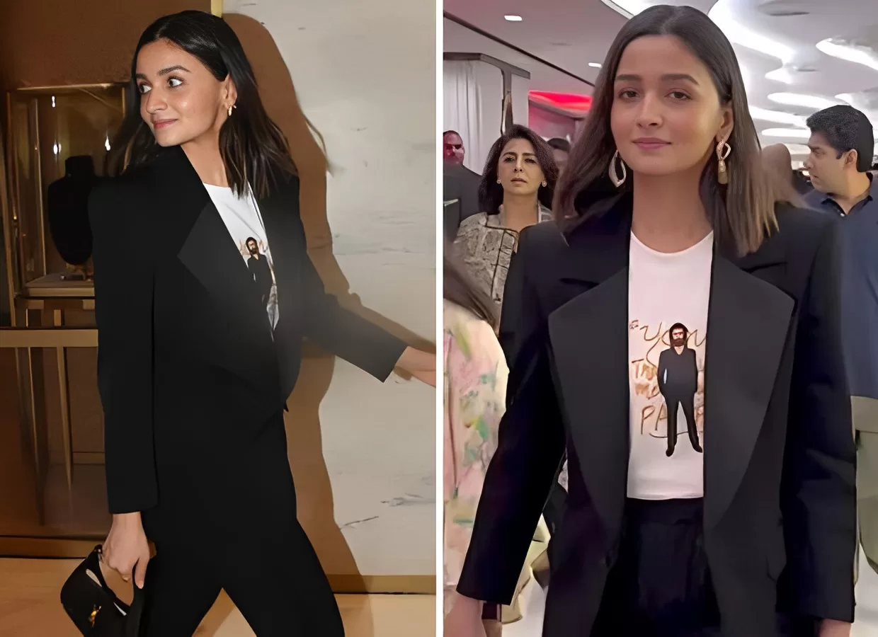 Alia Bhatt Rocks Animal-Themed T-Shirt and Black Pantsuit at “Animal” Screening