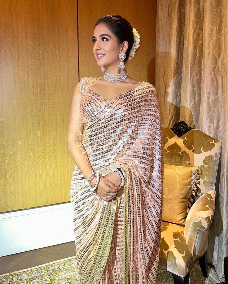 radhika-merchant-gold-saree | Instant Bollywood 24k Gold Saree