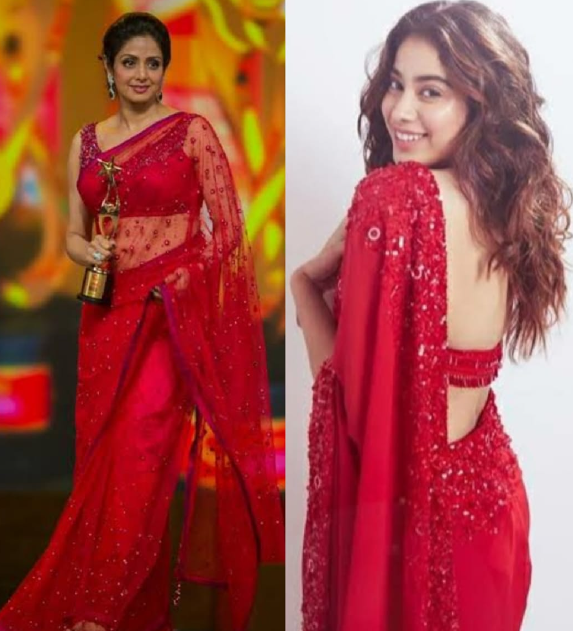 Sridevi & Janhvi in red sarees | Instant Bollywood Sridevi & Janhvi in red sarees