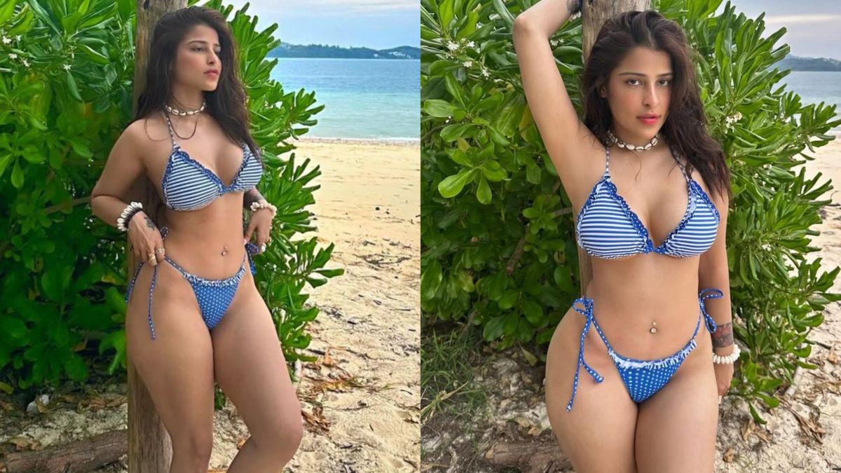 Bigg Boss fame Edin Rose Sizzles in Striped Bikini by the Shore –