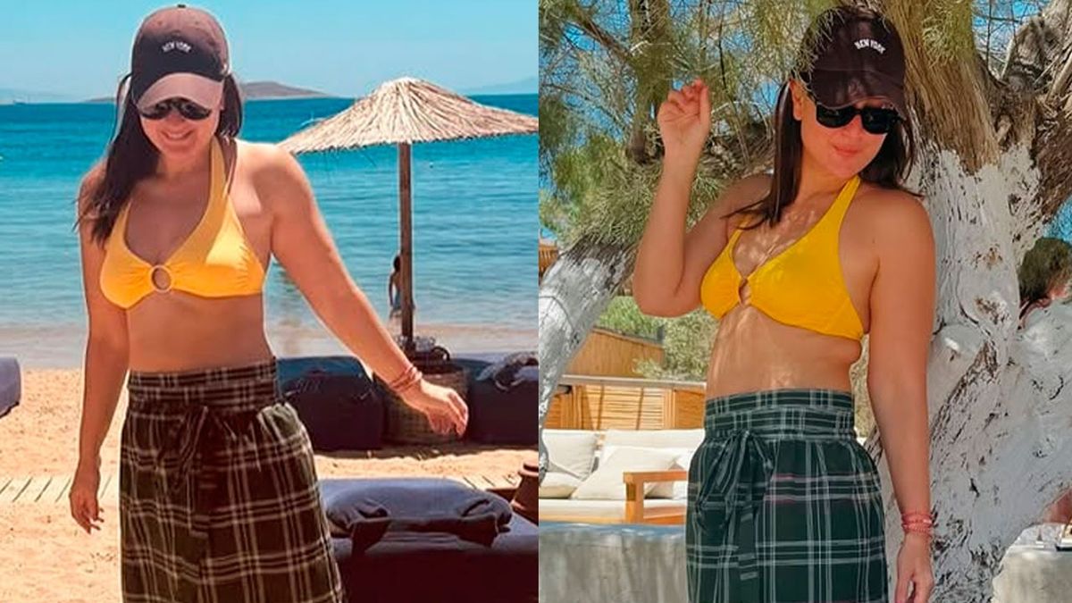 Kareena Kapoor slays the beach vibe in a bold yellow bikini top and plaid lungi –