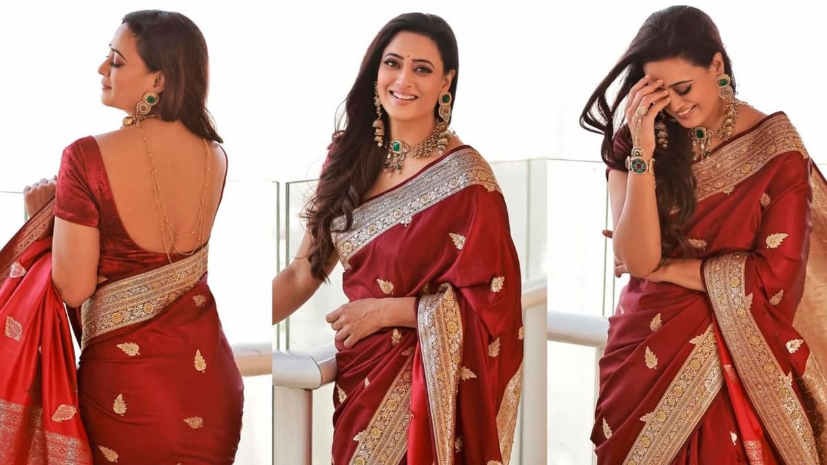Shweta Tiwari Radiates Pure Elegance in a Luxurious Maroon Silk Saree –